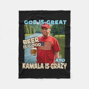 God Is Great Beer Is Good And Kamala Are Crazy Fun Fleece Blanket
