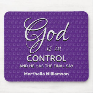 GOD IS IN CONTROL Christian Personalized Purple Mouse Pad