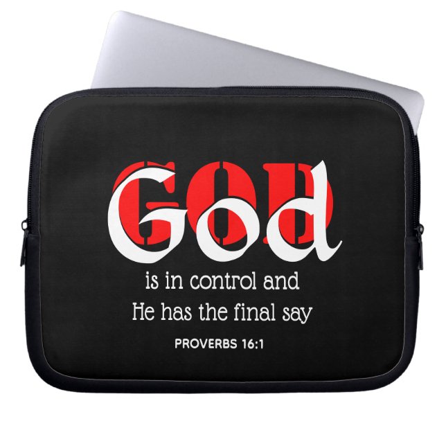 GOD IS IN CONTROL Inspirational Personalized Black Laptop Sleeve (Front)