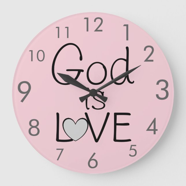 God is LOVE Beautiful Pink and Grey Large Clock (Front)