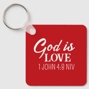 God is Love Bible Verse Christian Faith Red Keychain
