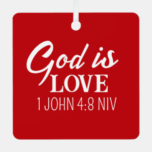 God is Love Bible Verse Christian Faith Red Metal Ornament