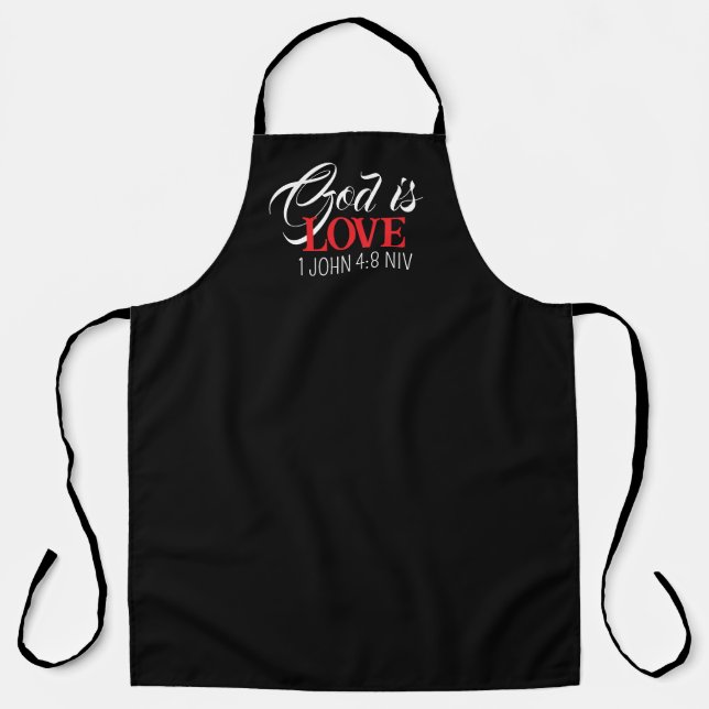 God is Love Black and Red Bible Verse Faith Apron (Front)