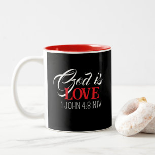 God is Love Black and Red Bible Verse God's Word Two-Tone Coffee Mug
