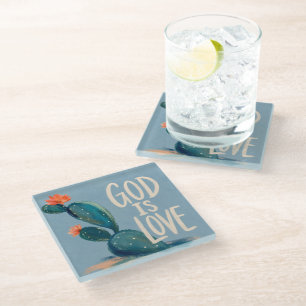 GOD IS LOVE Christian Encouragement Gift Glass Coaster