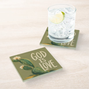 GOD IS LOVE Christian Encouragement Gift Glass Coaster
