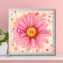 God is Love Colourful Pink Sunflower Bible Quote