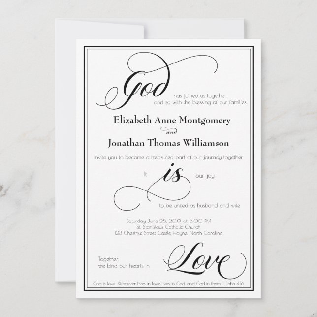 God is Love Graceful Script Wedding Invitation (Front)