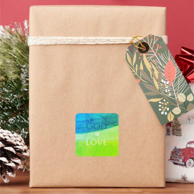 God is Love Inspirational Square Sticker (Holiday)