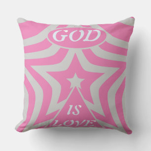 "God Is Love" Pastel Pink & Grey Star Christian Throw Pillow