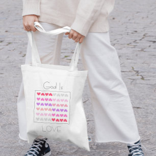 God is Love Pink Hearts Valentine Tote Bag