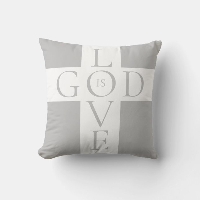 God Is Love Quote Christian Grey and White Throw Pillow (Front)