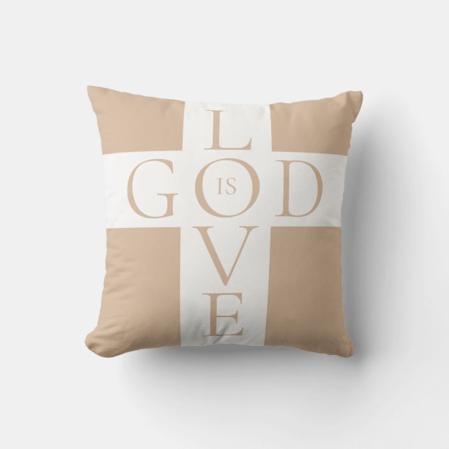 God Is Love Quote Christian Tan and White Throw Pillow (Front)