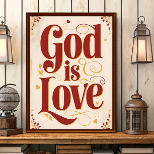 God Is Love Vintage Christian Wall Art Print