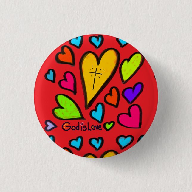 God is Love with Hearts Christian  1 Inch Round Button (Front)