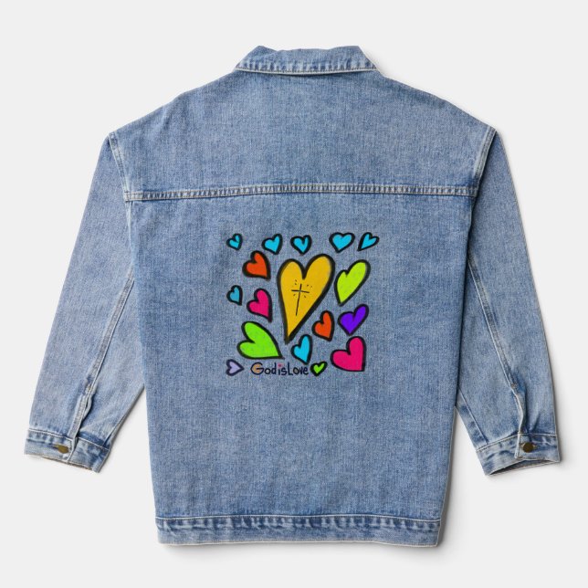 God is Love with Hearts Cross Denim Jacket (Back)