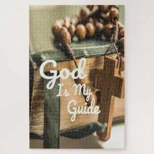 God Is My Guide Bible and Rosary Cross Jigsaw Puzzle