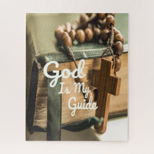 God Is My Guide Bible and Rosary Cross Jigsaw Puzzle