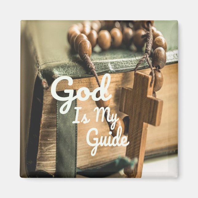 God Is My Guide Bible and Rosary Cross Magnet (Front)
