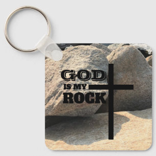 God is My Rock Bible Verse Black Cross Christian Keychain