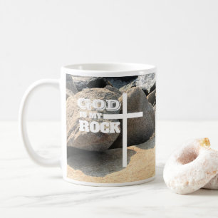God is My Rock Bible Verse White Cross Christian Coffee Mug