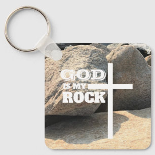 God is My Rock Bible Verse White Cross Christian Keychain