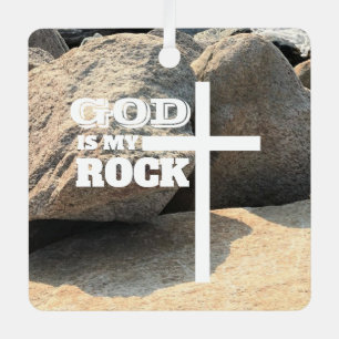 God is My Rock Bible Verse White Cross Christian Metal Ornament