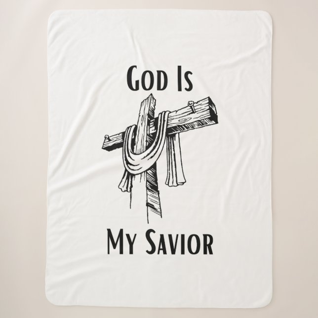 God Is My Saviour Bible Christian-Themed Sherpa Blanket (Front)