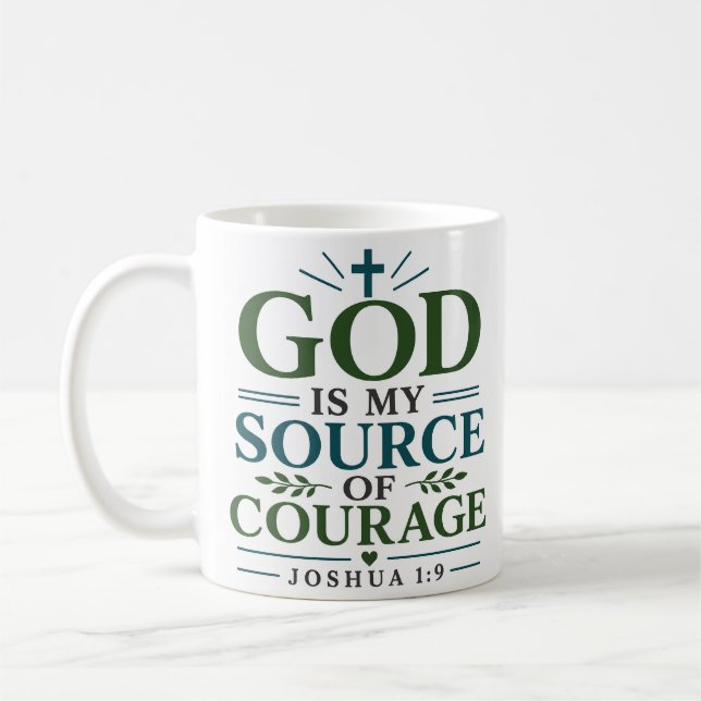 God Is My Source Of Courage Boho Christian Quote Coffee Mug (Left)