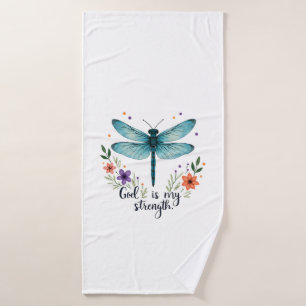 God is my strength Floral Dragonfly Christian T-Sh Bath Towel