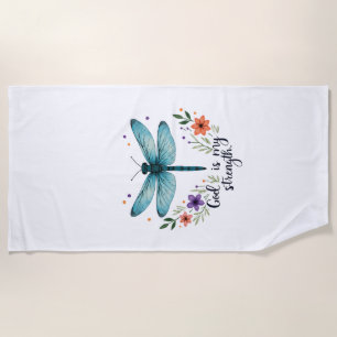 God is my strength Floral Dragonfly Christian T-Sh Beach Towel