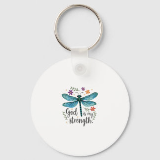 God is my strength Floral Dragonfly Christian T-Sh Keychain