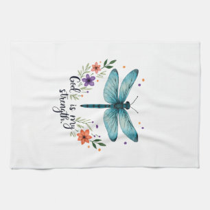 God is my strength Floral Dragonfly Christian T-Sh Kitchen Towel