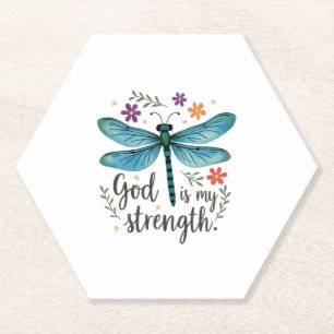 God is my strength Floral Dragonfly Christian T-Sh Paper Coaster