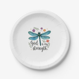 God is my strength Floral Dragonfly Christian T-Sh Paper Plate