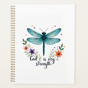 God is my strength Floral Dragonfly Christian T-Sh Planner