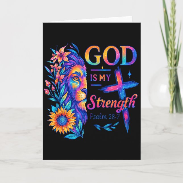 God Is My Strength Psalm 28_7 Lion Tee  Card (Front)