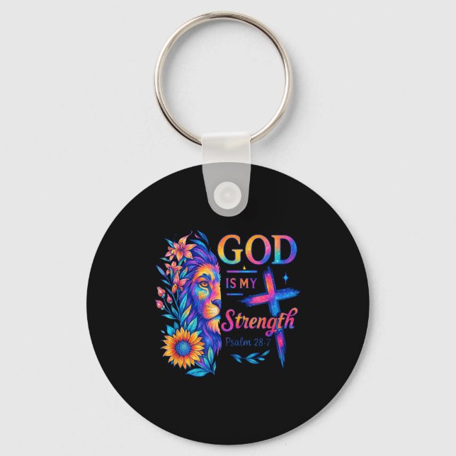 God Is My Strength Psalm 28_7 Lion Tee  Keychain (Front)