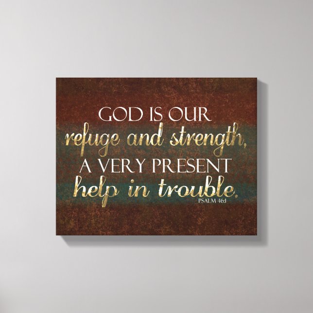 God is our Refuge Christian Bible Verse Brown/Gold Canvas Print (Front)