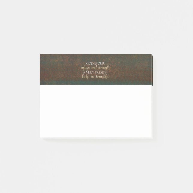 God is our Refuge Christian Bible Verse Brown/Gold Post-it Notes (Front)