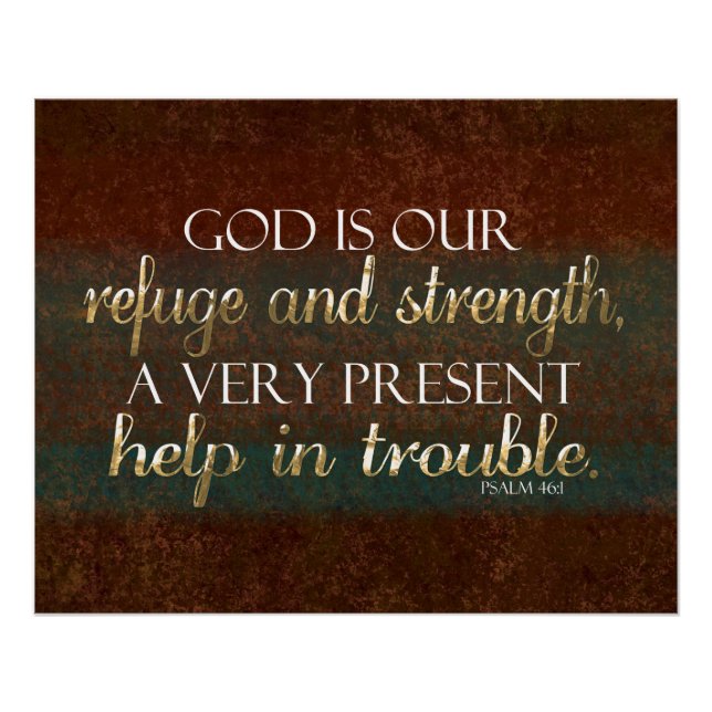 God is our Refuge Christian Bible Verse Brown/Gold Poster (Front)