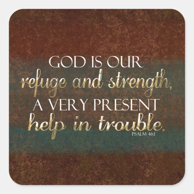 God is our Refuge Christian Bible Verse Brown/Gold Square Sticker (Front)
