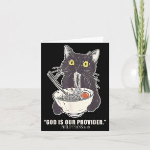 God is Provider Funny Cat Eating Ramen Japanese Card