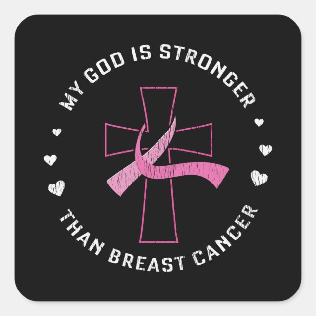God Is Stronger Breast Cancer Awareness Christian  Square Sticker (Front)