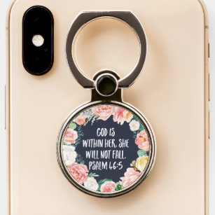 God Is Within Her Floral Flowers Bible Verse Phone Ring Stand