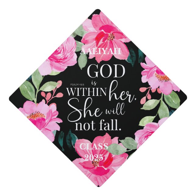 God is within her Floral Personalize Tassel Topper (Front)