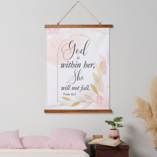God is within her Psalm 46:5 Pink Botanical Hanging Tapestry