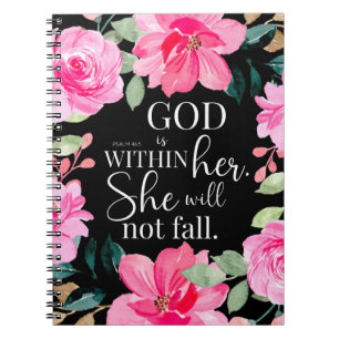 God is within her - Psalm 46:5 Pink Floral Notebook