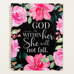 God is within her - Psalm 46:5 Pink Floral Planner