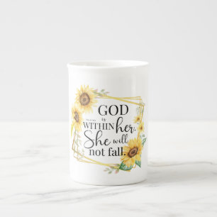 God is within her - Psalm 46:5 Sunflower Christian Bone China Mug